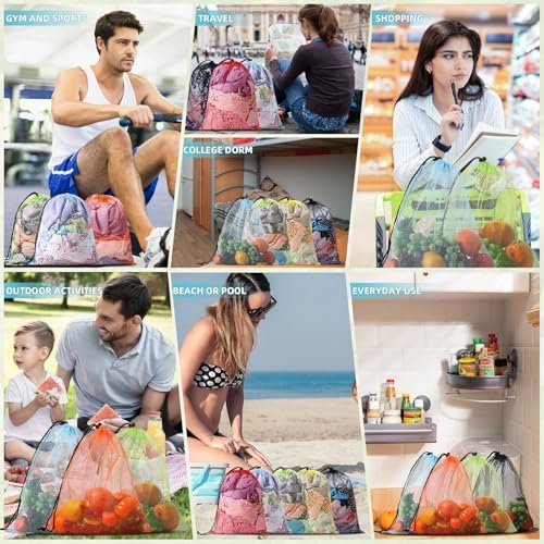 10Pcs Multicolor Mesh Drawstring Bags: Nylon Mesh Laundry Gym Travel Beach Bags - Image 6