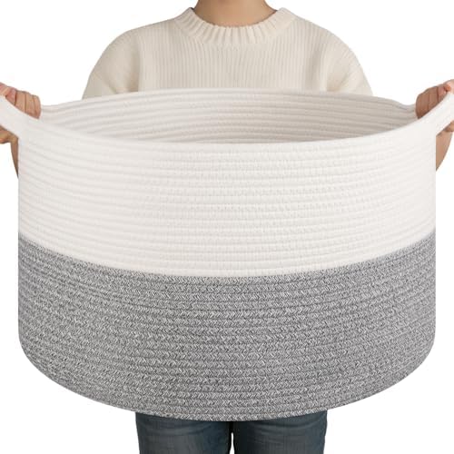 OIAHOMY Large Blanket Basket Living Room Cotton Rope Laundry Basket Grey by MasterofSpaceOptimization