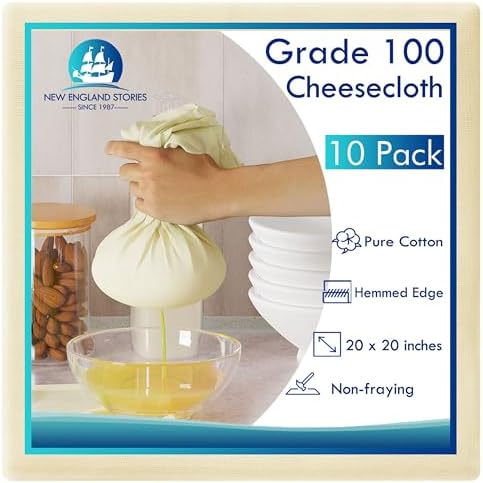 10 PCS Reusable Cheesecloth, Grade 100, 20x20 Inch Hemmed Cheese Cloth by NewEnglandStories
