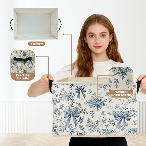 Chinoiserie Bow Floral Storage Box Bins, Decor - Image 2