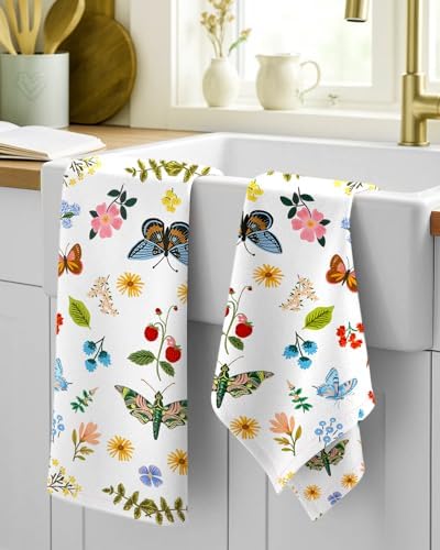 Miss Adola 150GSM Flour Sack Kitchen Towels Set of 2, Butterfly Garden - Image 2