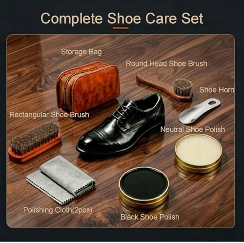 shoe care kit horsehair brush, long-handled round brush, polishing cloth - Image 2