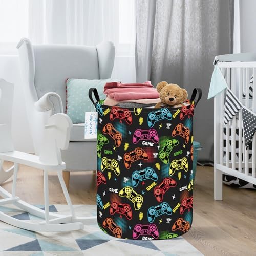 Round Laundry Basket Collapsible Boys Storage Hamper Organizer Game - Image 5