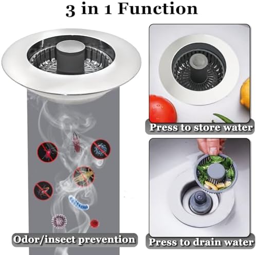 BAOLSLS 3 in 1 Kitchen Sink Stopper, Pop Up Kitchen Sink Drain Strainer - Image 2