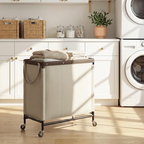 StorageWorks 2 Section Laundry Hamper, 120L Tan Sorter Cart - Image 6