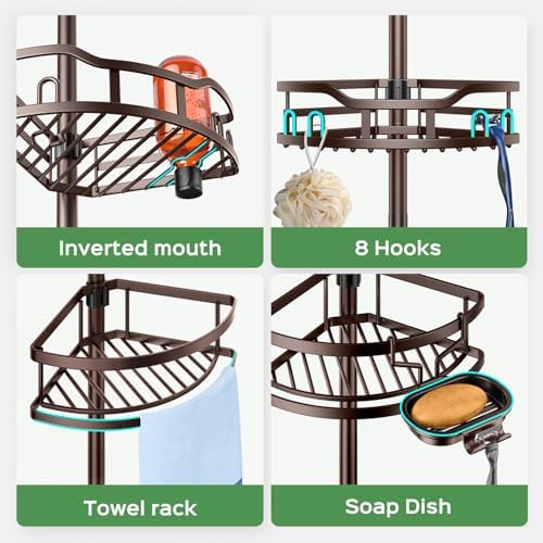 HAMITOR Shower Caddy Tension Pole, Adjustable Bathroom Storage Organizer - Image 3