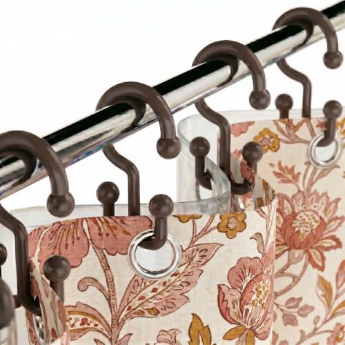 Bathway Brown Shower Curtain Hooks, 12 Plastic Double Shower Curtain Rings by Bathway