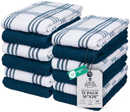 DAN RIVER Blue Opal Kitchen Towels, 12 Pack, 16x26 Inc Absorbent Dish Towels by DanRiver