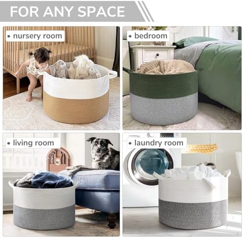 INDRESSME XXXLarge Woven Rope Blanket Basket Living Room Light Grey - Image 5