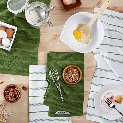 KitchenAid Albany Kitchen Towel 4-Pack Set, Matcha Green/White - Image 2