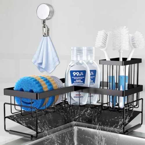 RealPlus Large Sponge Holder for Sink Caddy, 90° Kitchen Sink Organizer by RealPlus