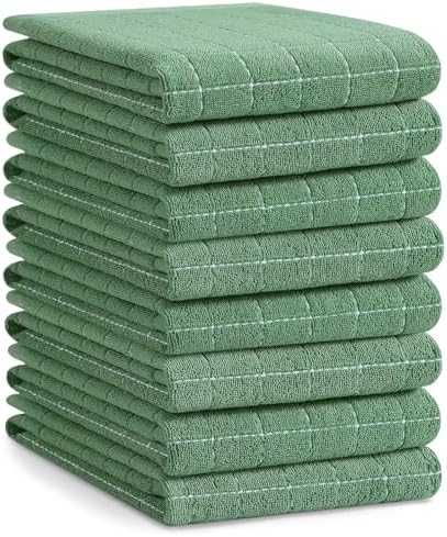 Homaxy 100% Cotton Terry Kitchen Towels, Large 8 Pack, Grass Green by Homaxy