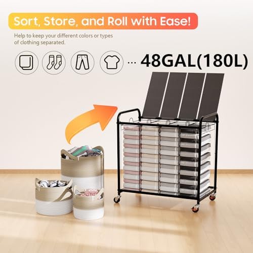 Laundry Sorter 4 Sections 48 Gal, Rolling Laundry Basket - Image 6