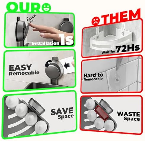 Corner Shower Caddy Suction Cup, Shower Shelves - Image 6