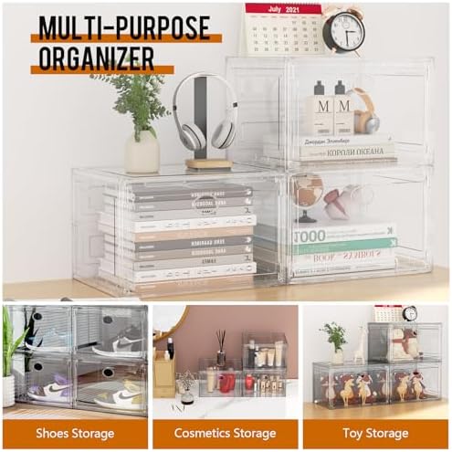 KEFA XL Shoe Storage Box Organizer, 8 Pack Shoe Boxes Clear Plastic Stackable - Image 5