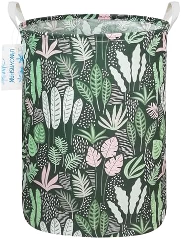 Round Laundry Basket Collapsible Storage Hamper Organizer Full Leaf by LANGYASHAN