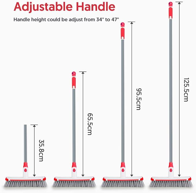 Floor Scrub Brush with Long Handle, Scrubbing Brush Squeegee Broom - Image 3