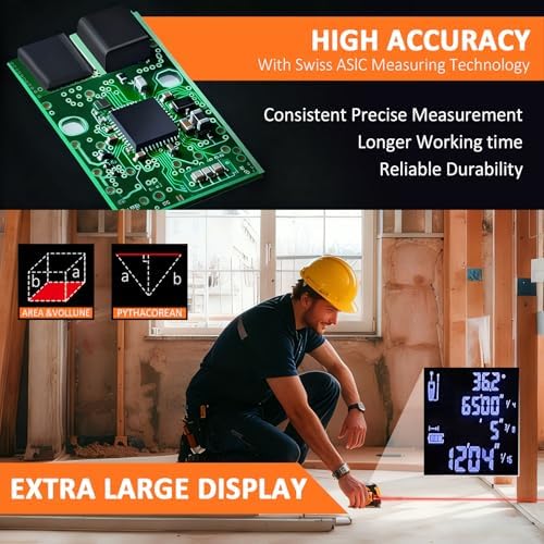 3-in-1 Laser Tape Measure, 197 ft Distance Meter, 16 ft Tape, Digital Level - Image 2