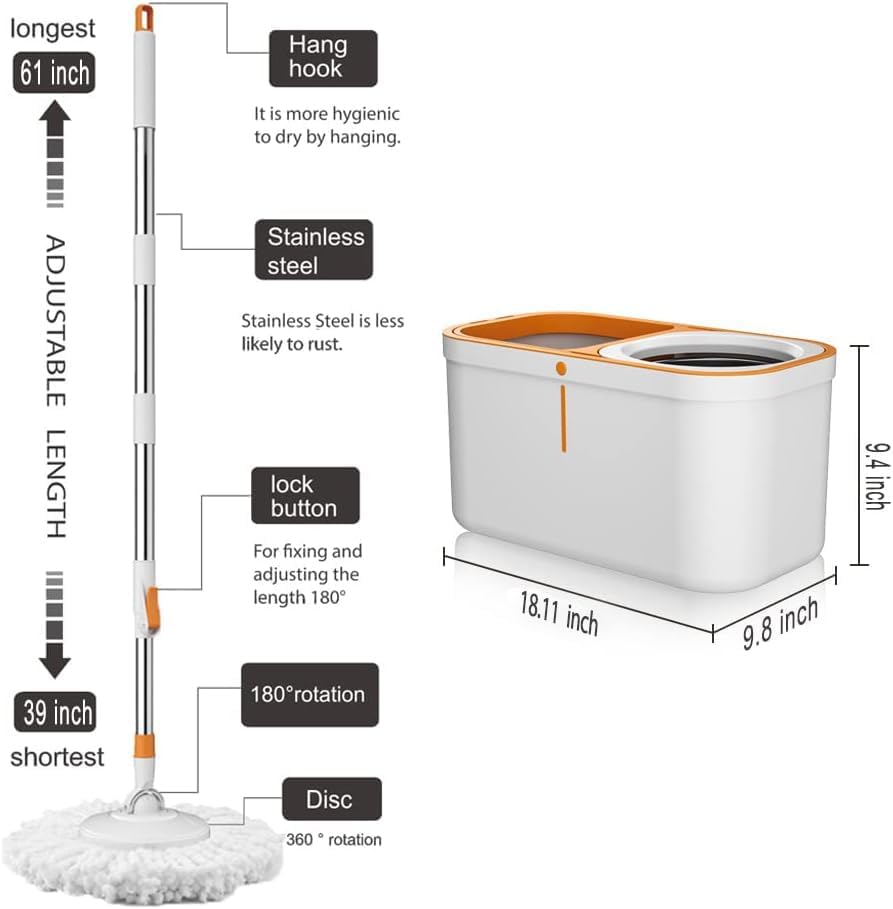 61" Spin Mop and Bucket Set, Wringer System - Image 5