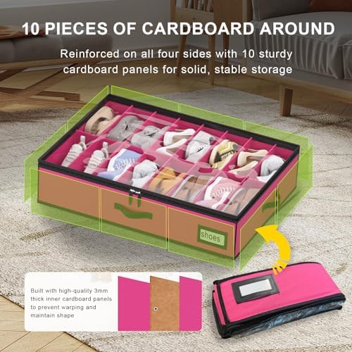 homyfort Shoe Organizer Under Bed, Fits 32 Pairs, Under bed Shoe Storage Boxes - Image 5