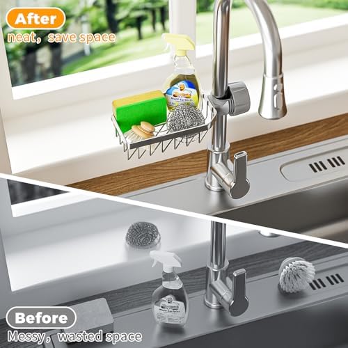 LONIN Sponge Holder Over Faucet Kitchen Sink Caddy Organizer, Stainless Steel - Image 5
