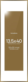Homeforia 13.5x40 Panoramic Frame Bronze, High End Metal 13.5x40 Brass Picture Frames with Mat 10x30 Photo, 13.5 x 40 Poster Frame Matted to 10 by 30, 40x13.5 Frame, Tempered Glass, Wall Kit, Set of 1