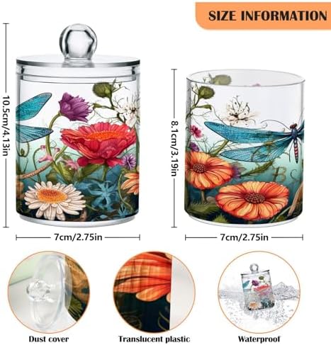 Dragonfly Flowers 4 Pack Qtip Holder Dispenser - Image 2