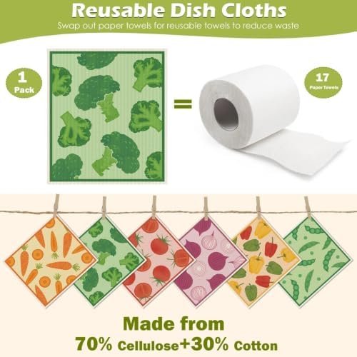 6 Pcs Swedish Paper Cloths for Kitchen, Reusable Paper Towels Washable - Image 3