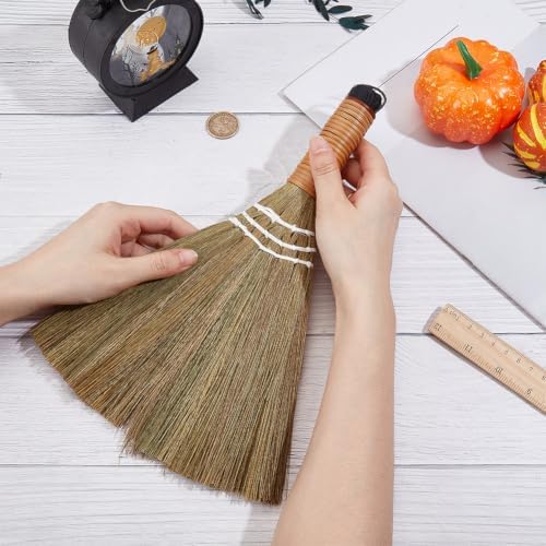GORGECRAFT 12 Inch Hand Whisk Broom Soft Grass Natural Handle Bamboo Dark Khaki - Image 3