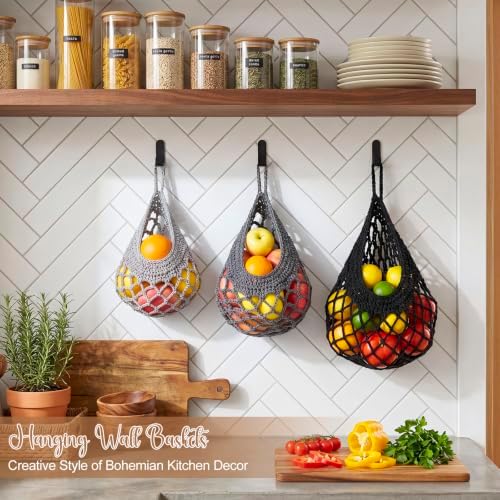 Honeydak 3 Hanging Baskets, Dark Grey, Cotton Rope - Image 5