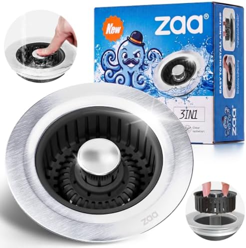 zaa 3 in 1 Kitchen Sink Drain Strainer Stopper Removable Basket Pop-Up by zaa