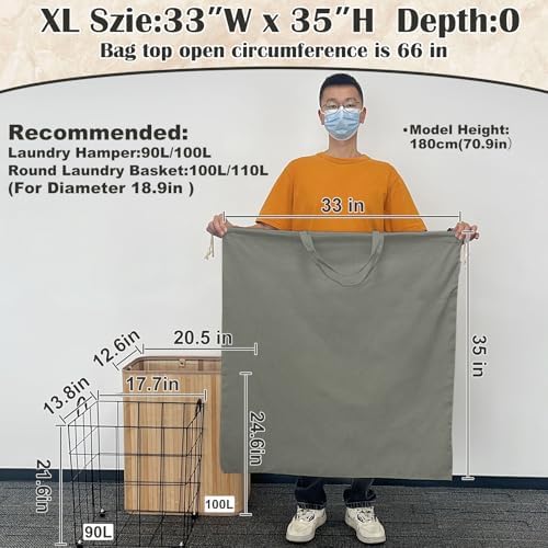 Cotton Canvas Laundry Bag 33"Wx 35"H, Extra Large Heavy Duty, XL cottonGrey - Image 3