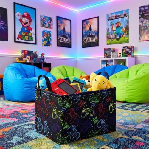 MAIZMZ Game Controller Storage Bin, Waterproof Linen Laundry Basket - Image 3