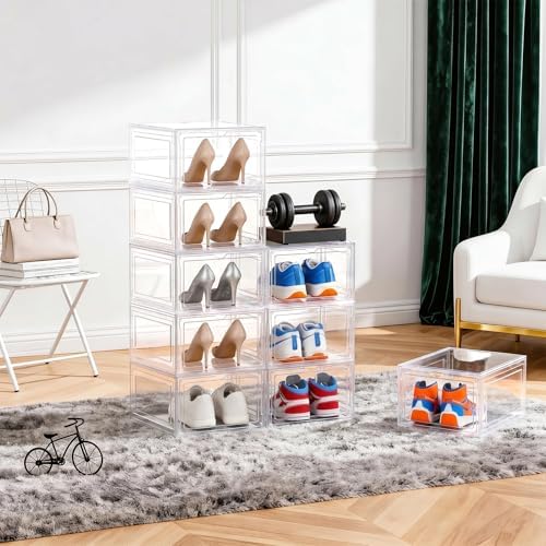 KEFA XL Shoe Storage Box Organizer, 8 Pack Shoe Boxes Clear Plastic Stackable - Image 4