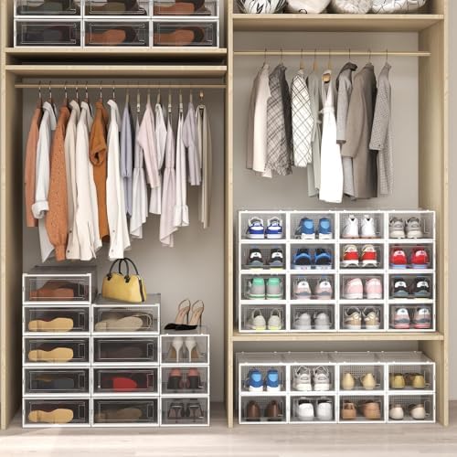 8-Piece Boot and 12-Piece Shoe Storage Box, Stackable Clear Plastic Shoe Box - Image 2