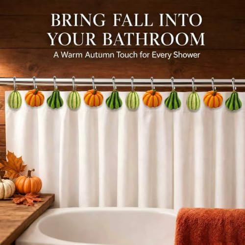 Pumpkin Shower Curtain Hooks Set of 12, Resin Halloween Fall Decor - Image 2