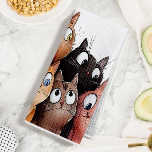 Jztco 2 Pcs Cute Cat Kitchen Towels, Cats Gifts Soft Absorbent Hand Towels - Image 3