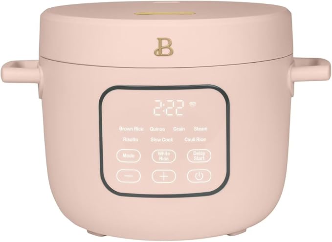 Beautiful 14-Cup Electric Rice & Grain Cooker, Ceramic Nonstick, 8 Presets, Slow Cook, Steamer Tray (Rose)