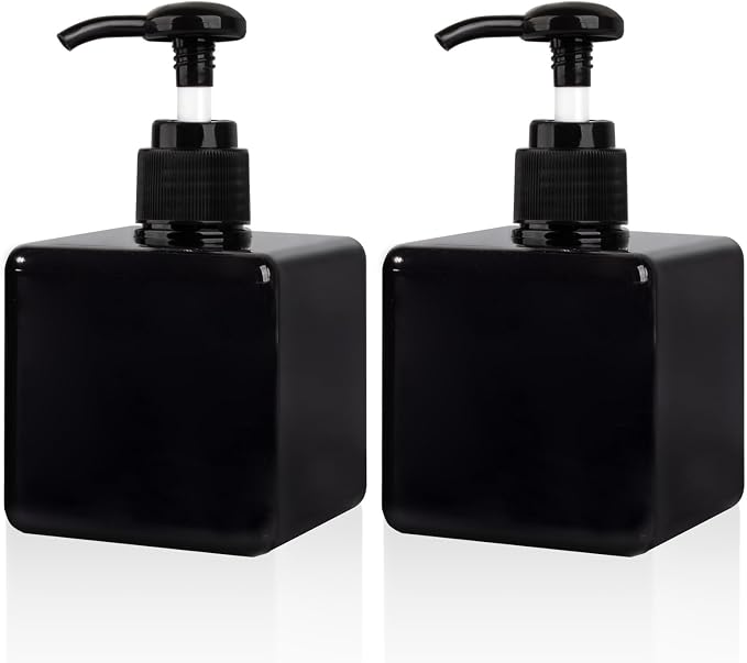 Refillable Lotion Soap Dispenser Plastic Pump Bottle 8.5oz Black 2 Pack | by JiatuA