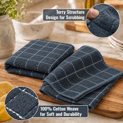 Kitinjoy 100% Cotton Terry Kitchen Towels, 13”x 28”, Dark Grey - Image 2
