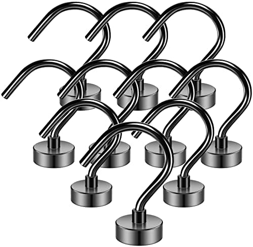 Grtard 10 Pack Black Magnetic Hooks, 25lbs Heavy Duty Magnet Hooks by Grtard