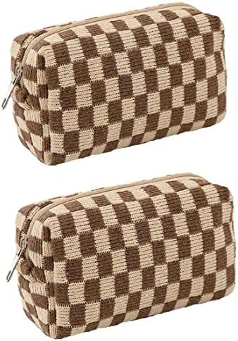 SxoSyo 2 Pcs Checkered Cosmetic Bags by SxoSyo