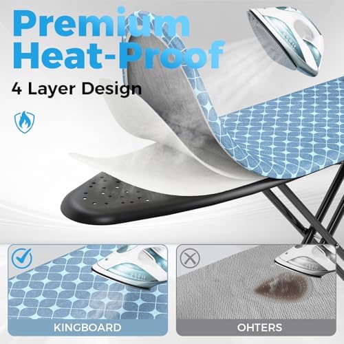 KINGBOARD Ironing Board with Silicon Iron Mat, Heavy Duty Leg 13x43 Yellow - Image 4
