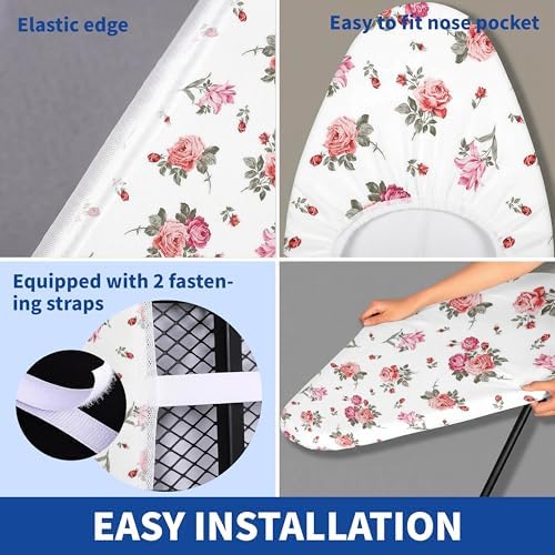 Ironing Board Cover and Pad, Thick Scorch Resistant Padding Pink Flowers Print - Image 3