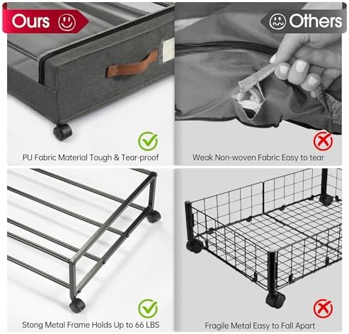 Yecaye Under Bed Storage with Wheels, Underbed Shoe Storage Organizer, Rolling - Image 3