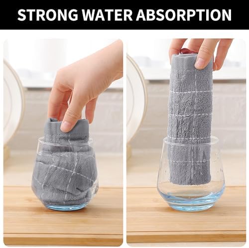 Homaxy 100% Cotton Terry Kitchen Dish Cloths, 12 Pack, Light Grey - Image 3