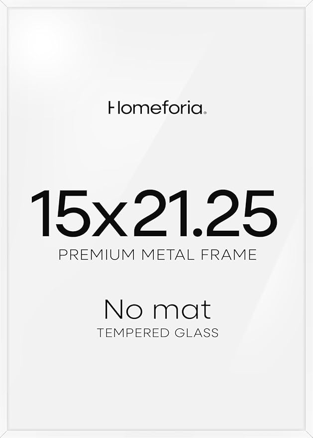 Homeforia 15x21.25 White Puzzle Frame, High End Metal 15 x 21.25 Picture Frames without Mat, 21.25x15 Thin White Poster Frames for Wall, 15by21.25 Puzzle Photo Frames, Tempered Glass, Wall Kit, Set of 1