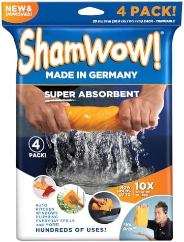 ShamWow Shammy Cloth 4-Pack, Super Absorbent Chamois Towel by Shamwow