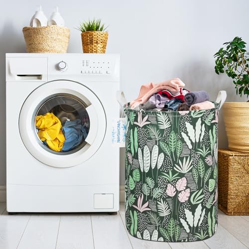 Round Laundry Basket Collapsible Storage Hamper Organizer Full Leaf - Image 6