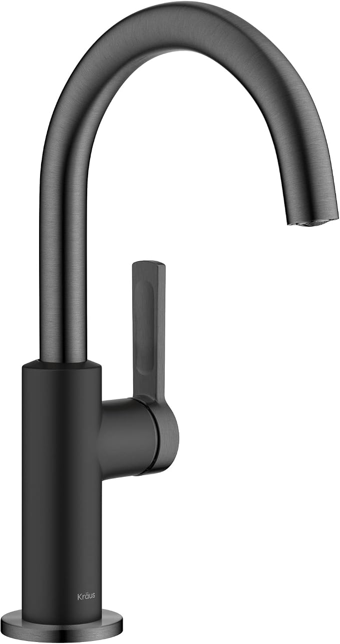 Kraus Oletto Single Handle Kitchen Bar Faucet in Matte Black/Spot Free Black - Image 12